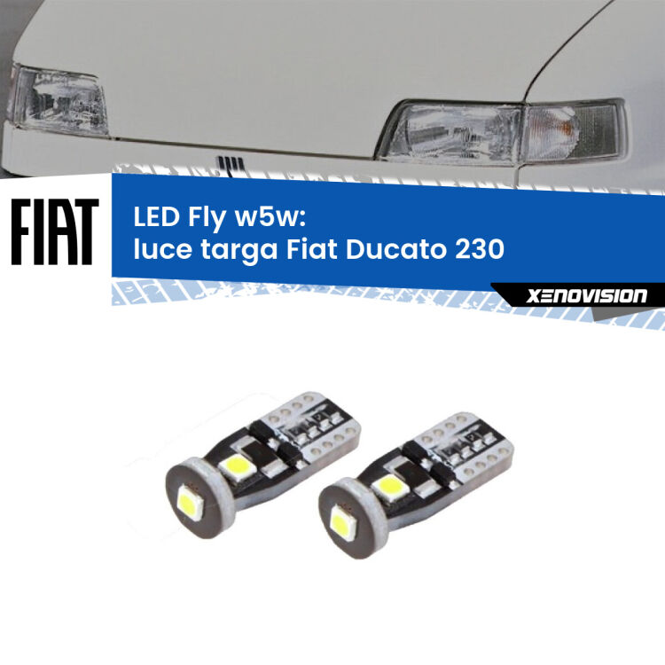 <strong>luce targa LED per Fiat Ducato</strong> 230 1999 - 2002. Coppia lampadine <strong>w5w</strong> Canbus compatte modello Fly Xenovision.