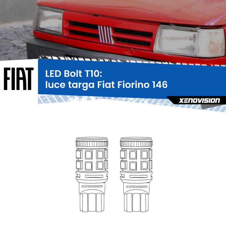 <strong>Luce Targa LED per Fiat Fiorino</strong> 146 1988 - 2001. Coppia lampade <strong>T10</strong> modello Bolt canbus.