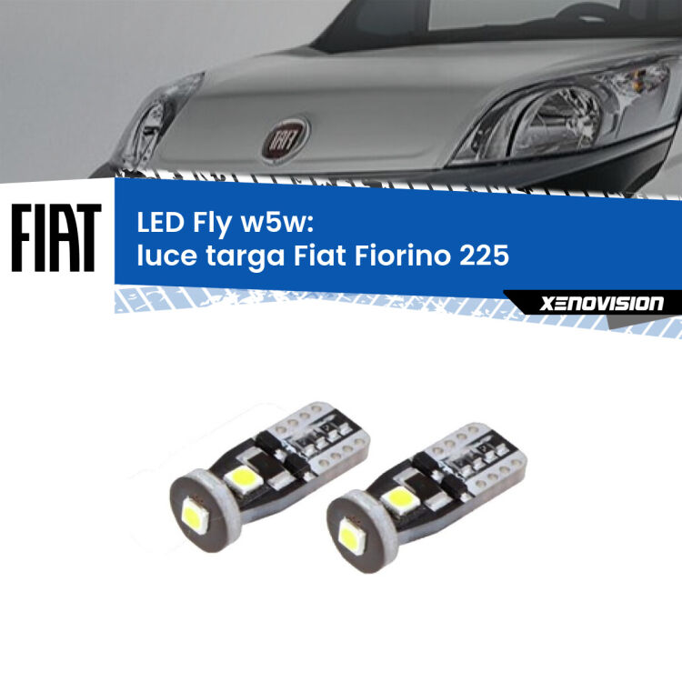 <strong>luce targa LED per Fiat Fiorino</strong> 225 2008 - 2021. Coppia lampadine <strong>w5w</strong> Canbus compatte modello Fly Xenovision.