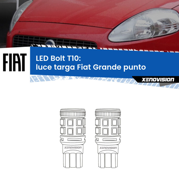 <strong>Luce Targa LED per Fiat Grande punto</strong>  2005 - 2018. Coppia lampade <strong>T10</strong> modello Bolt canbus.