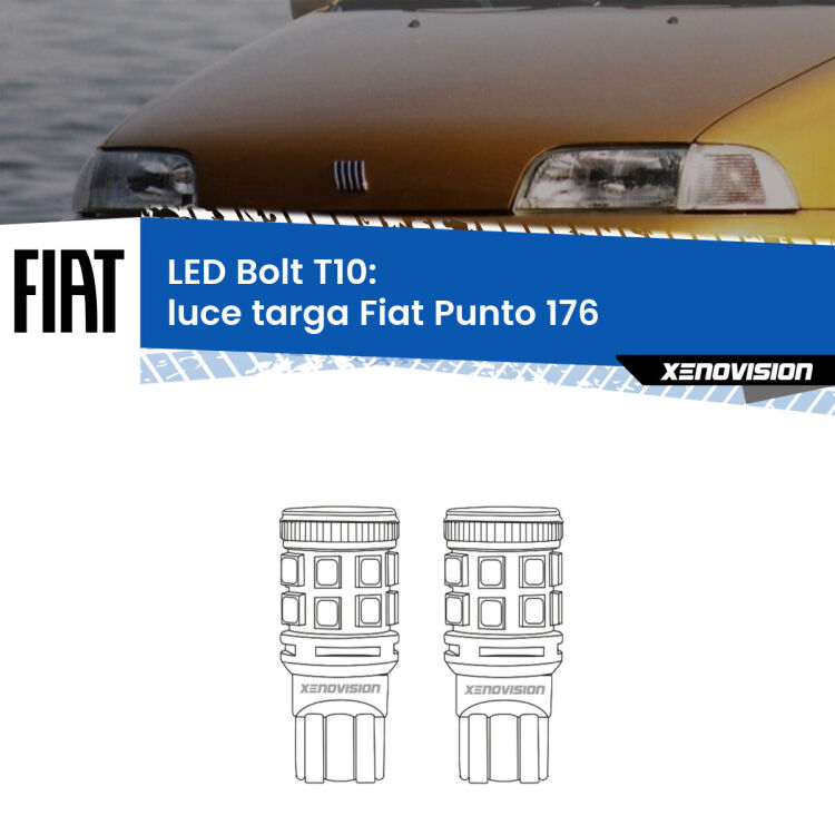 <strong>Luce Targa LED per Fiat Punto</strong> 176 1993 - 1999. Coppia lampade <strong>T10</strong> modello Bolt canbus.