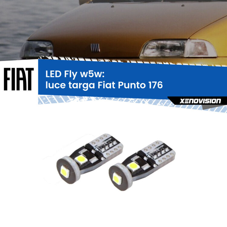 <strong>luce targa LED per Fiat Punto</strong> 176 1993 - 1999. Coppia lampadine <strong>w5w</strong> Canbus compatte modello Fly Xenovision.