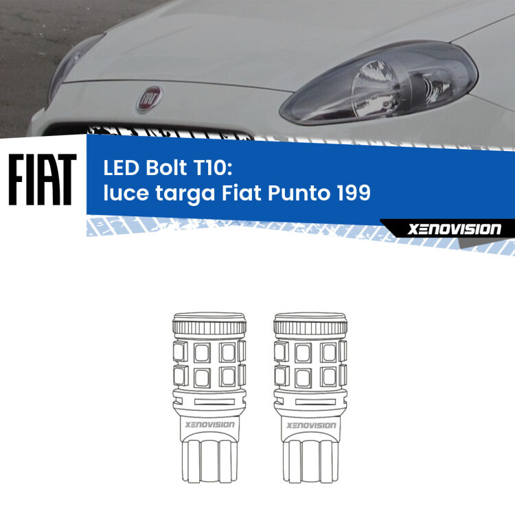 <strong>Luce Targa LED per Fiat Punto</strong> 199 2012 - 2018. Coppia lampade <strong>T10</strong> modello Bolt canbus.