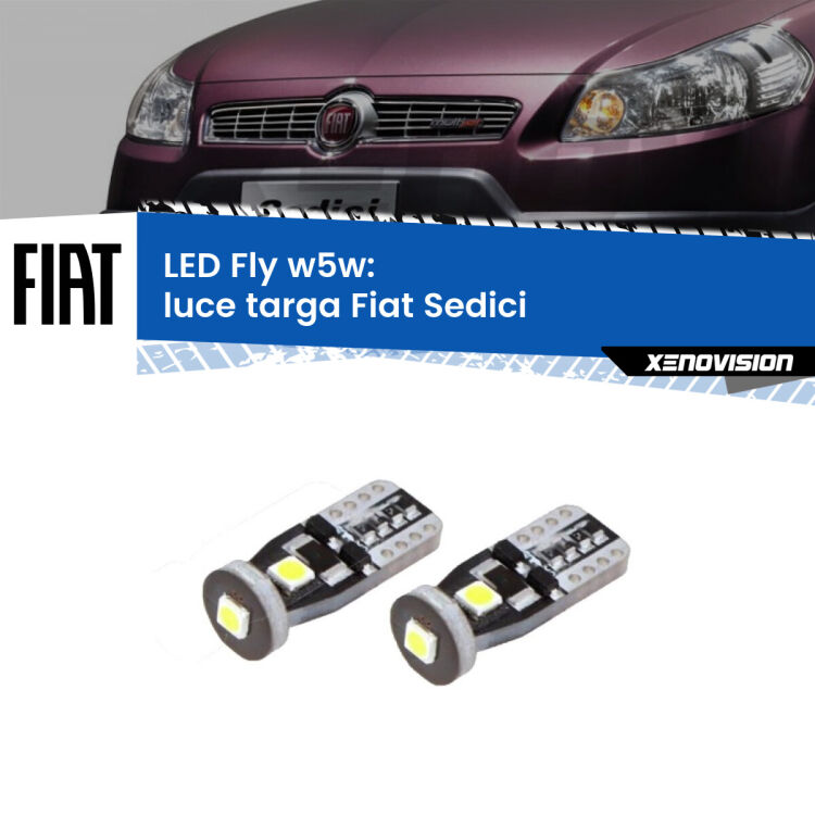 <strong>luce targa LED per Fiat Sedici</strong>  2006 - 2014. Coppia lampadine <strong>w5w</strong> Canbus compatte modello Fly Xenovision.