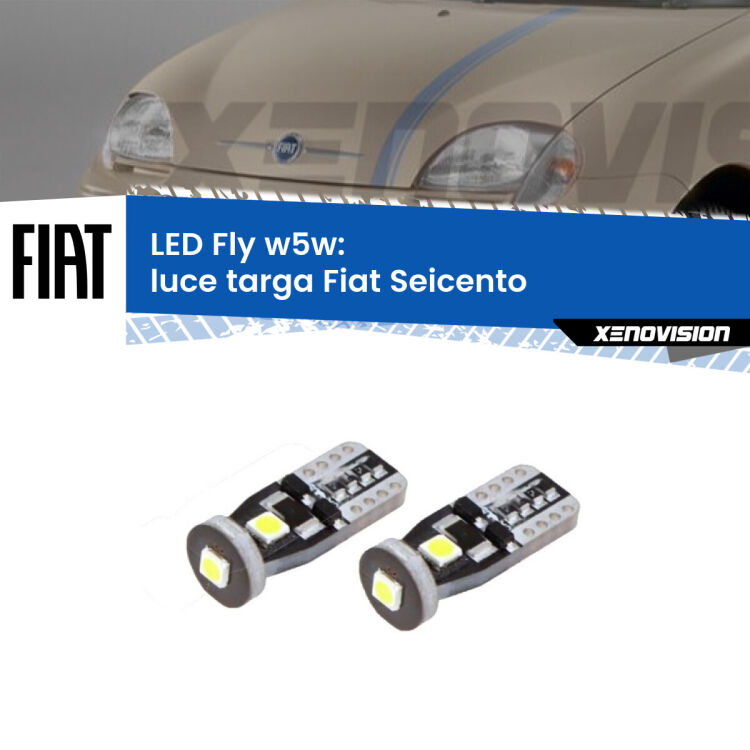 <strong>luce targa LED per Fiat Seicento</strong>  1998 - 2010. Coppia lampadine <strong>w5w</strong> Canbus compatte modello Fly Xenovision.