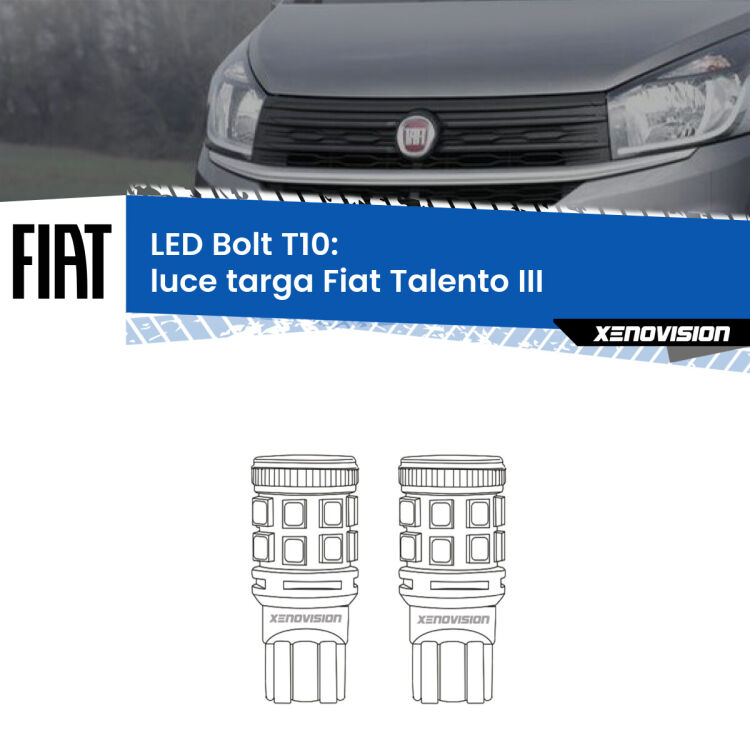 <strong>Luce Targa LED per Fiat Talento</strong> III 2016 - 2020. Coppia lampade <strong>T10</strong> modello Bolt canbus.