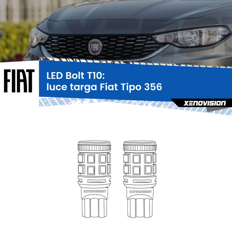 <strong>Luce Targa LED per Fiat Tipo</strong> 356 2015 in poi. Coppia lampade <strong>T10</strong> modello Bolt canbus.