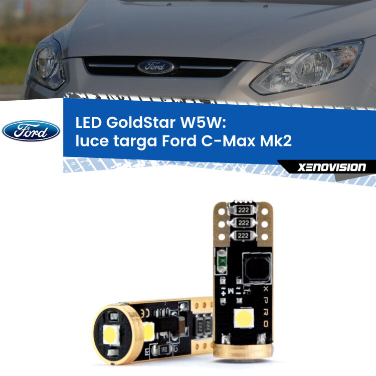 <strong>Luce Targa LED Ford C-Max</strong> Mk2 2011 - 2019: ottima luminosità a 360 gradi. Si inseriscono ovunque. Canbus, Top Quality.