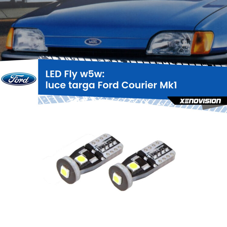 <strong>luce targa LED per Ford Courier</strong> Mk1 1991 - 1995. Coppia lampadine <strong>w5w</strong> Canbus compatte modello Fly Xenovision.