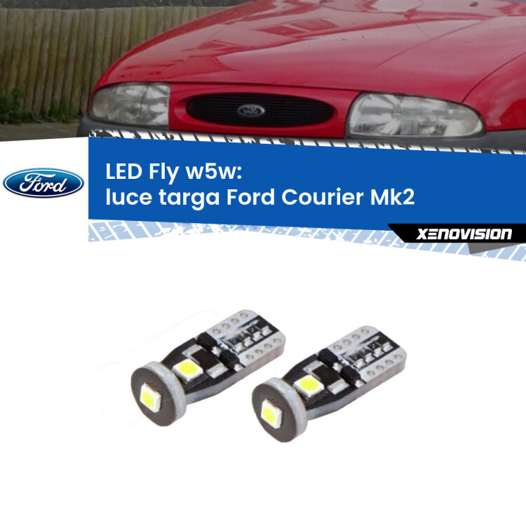 <strong>luce targa LED per Ford Courier</strong> Mk2 1996 - 2003. Coppia lampadine <strong>w5w</strong> Canbus compatte modello Fly Xenovision.