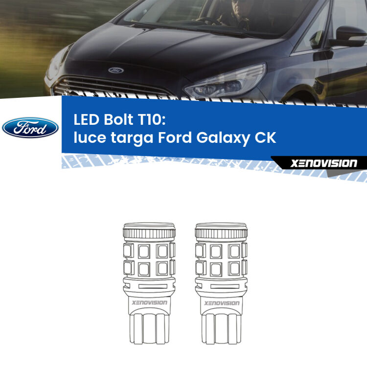 <strong>Luce Targa LED per Ford Galaxy</strong> CK 2015 - 2018. Coppia lampade <strong>T10</strong> modello Bolt canbus.