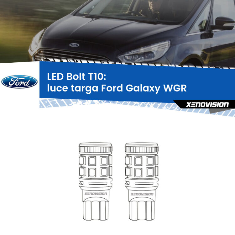 <strong>Luce Targa LED per Ford Galaxy</strong> WGR 1995 - 2006. Coppia lampade <strong>T10</strong> modello Bolt canbus.