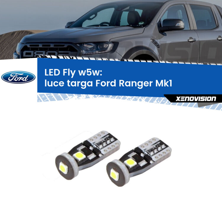 <strong>luce targa LED per Ford Ranger</strong> Mk1 2005 - 2006. Coppia lampadine <strong>w5w</strong> Canbus compatte modello Fly Xenovision.