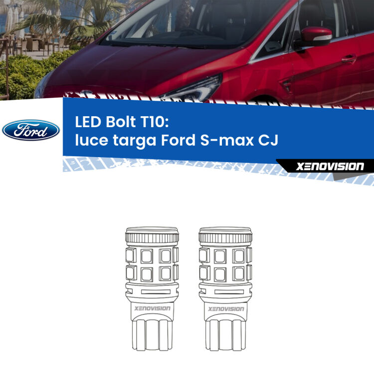 <strong>Luce Targa LED per Ford S-max</strong> CJ 2015 - 2018. Coppia lampade <strong>T10</strong> modello Bolt canbus.