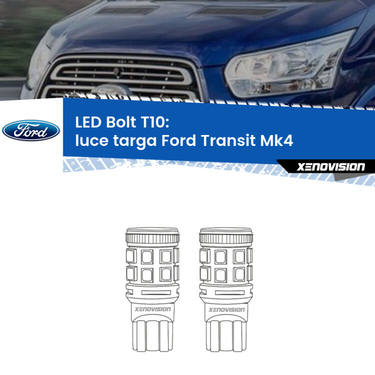 <strong>Luce Targa LED per Ford Transit</strong> Mk4 2014 in poi. Coppia lampade <strong>T10</strong> modello Bolt canbus.