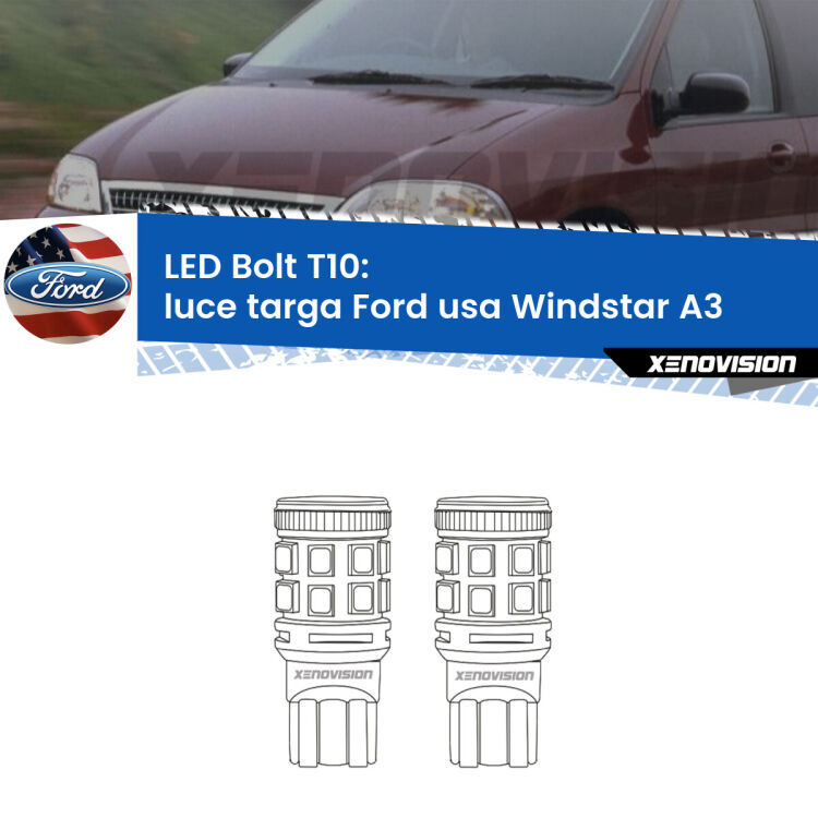 <strong>Luce Targa LED per Ford usa Windstar</strong> A3 1995 - 2000. Coppia lampade <strong>T10</strong> modello Bolt canbus.