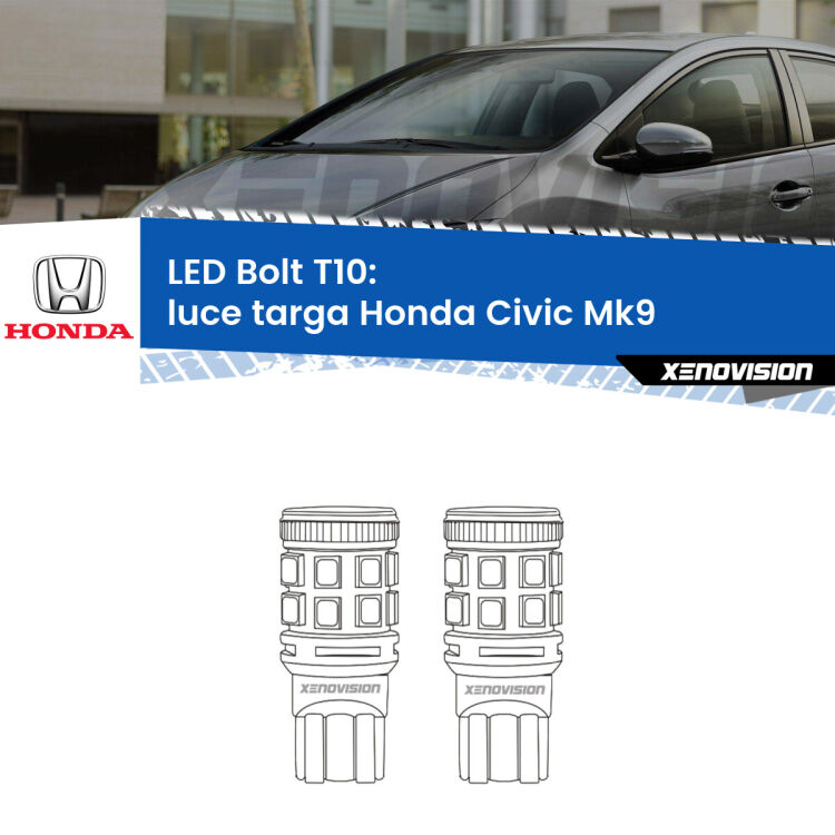 <strong>Luce Targa LED per Honda Civic</strong> Mk9 2011 - 2015. Coppia lampade <strong>T10</strong> modello Bolt canbus.