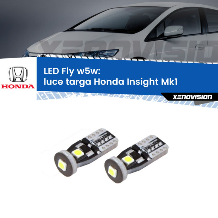 <strong>luce targa LED per Honda Insight</strong> Mk1 2000 - 2006. Coppia lampadine <strong>w5w</strong> Canbus compatte modello Fly Xenovision.