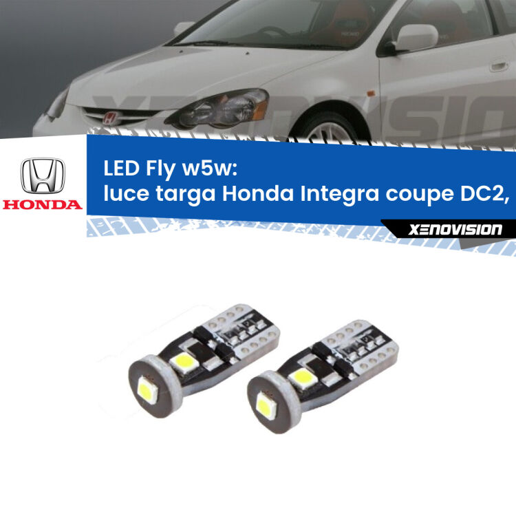 <strong>luce targa LED per Honda Integra coupe</strong> DC2, DC4 1997 - 2001. Coppia lampadine <strong>w5w</strong> Canbus compatte modello Fly Xenovision.