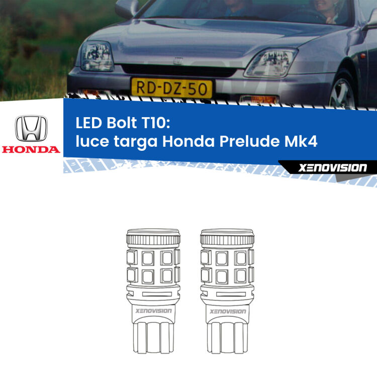 <strong>Luce Targa LED per Honda Prelude</strong> Mk4 1992 - 1996. Coppia lampade <strong>T10</strong> modello Bolt canbus.