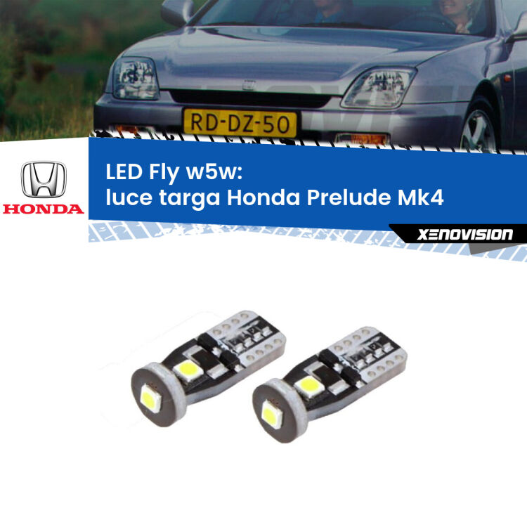 <strong>luce targa LED per Honda Prelude</strong> Mk4 1992 - 1996. Coppia lampadine <strong>w5w</strong> Canbus compatte modello Fly Xenovision.