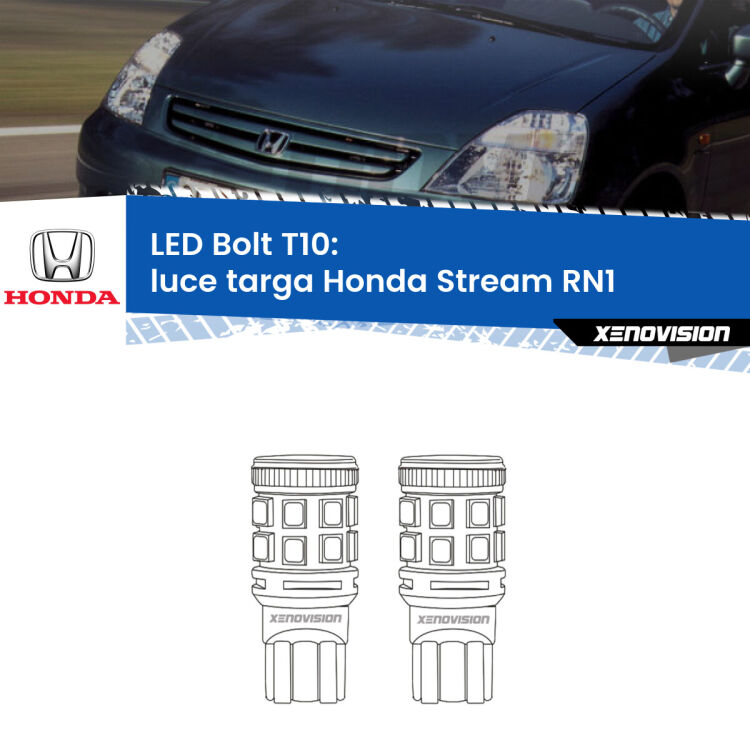 <strong>Luce Targa LED per Honda Stream</strong> RN1 2001 - 2006. Coppia lampade <strong>T10</strong> modello Bolt canbus.