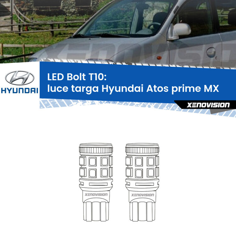 <strong>Luce Targa LED per Hyundai Atos prime</strong> MX 1997 - 2008. Coppia lampade <strong>T10</strong> modello Bolt canbus.