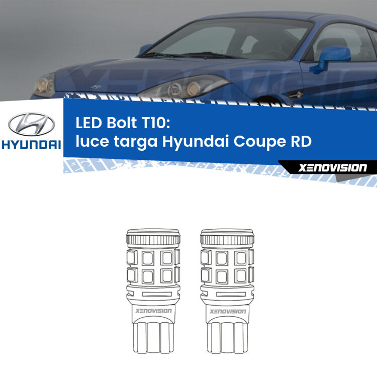 <strong>Luce Targa LED per Hyundai Coupe</strong> RD 1996 - 2002. Coppia lampade <strong>T10</strong> modello Bolt canbus.