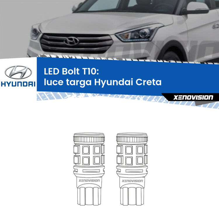 <strong>Luce Targa LED per Hyundai Creta</strong>  2016 in poi. Coppia lampade <strong>T10</strong> modello Bolt canbus.