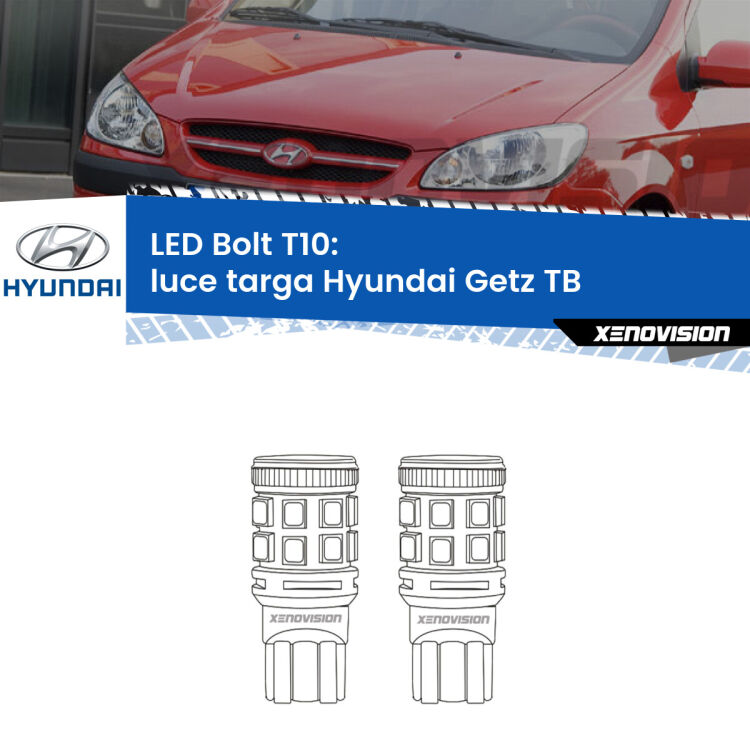 <strong>Luce Targa LED per Hyundai Getz</strong> TB 2002 - 2009. Coppia lampade <strong>T10</strong> modello Bolt canbus.