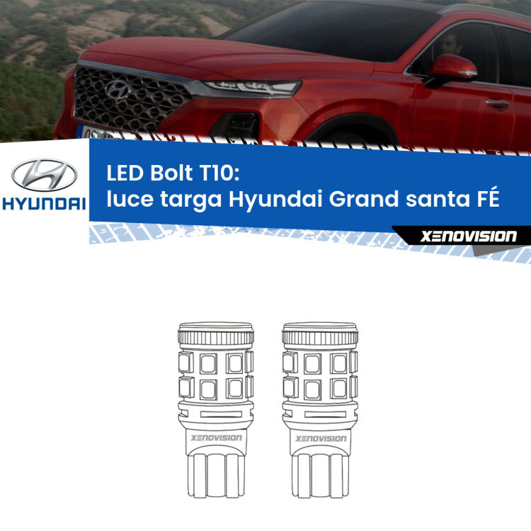 <strong>Luce Targa LED per Hyundai Grand santa FÉ</strong>  2013 in poi. Coppia lampade <strong>T10</strong> modello Bolt canbus.