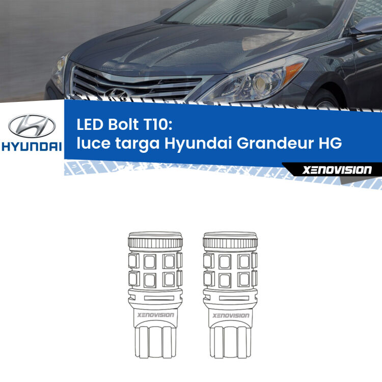 <strong>Luce Targa LED per Hyundai Grandeur</strong> HG 2011 - 2016. Coppia lampade <strong>T10</strong> modello Bolt canbus.