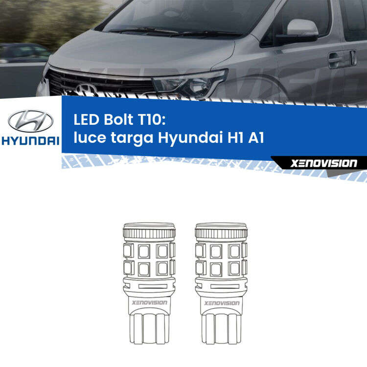 <strong>Luce Targa LED per Hyundai H1</strong> A1 1997 - 2008. Coppia lampade <strong>T10</strong> modello Bolt canbus.