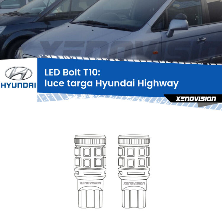 <strong>Luce Targa LED per Hyundai Highway</strong>  2000 - 2004. Coppia lampade <strong>T10</strong> modello Bolt canbus.