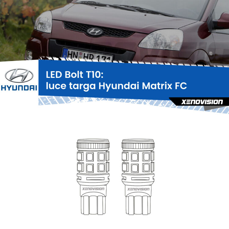 <strong>Luce Targa LED per Hyundai Matrix</strong> FC 2001 - 2010. Coppia lampade <strong>T10</strong> modello Bolt canbus.