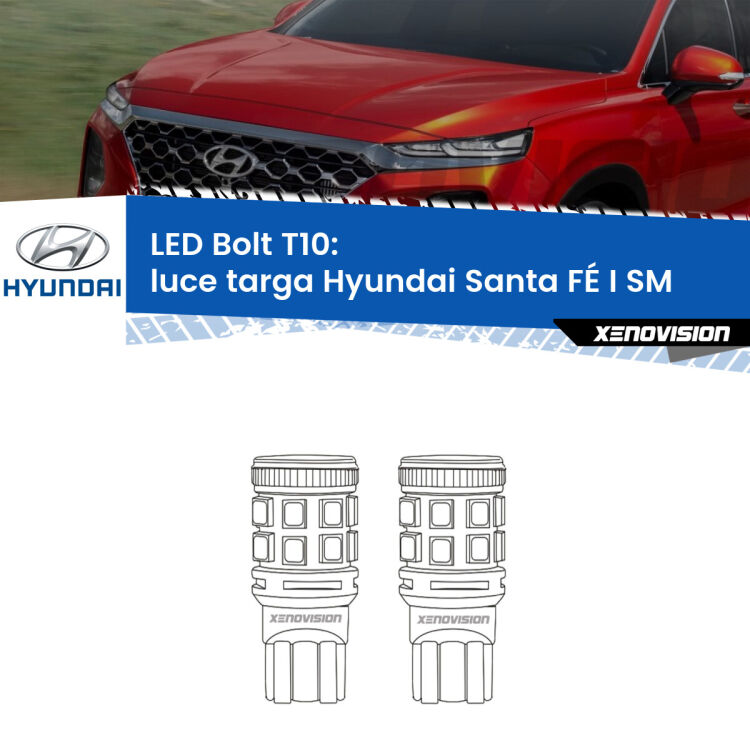 <strong>Luce Targa LED per Hyundai Santa FÉ I</strong> SM 2001 - 2012. Coppia lampade <strong>T10</strong> modello Bolt canbus.