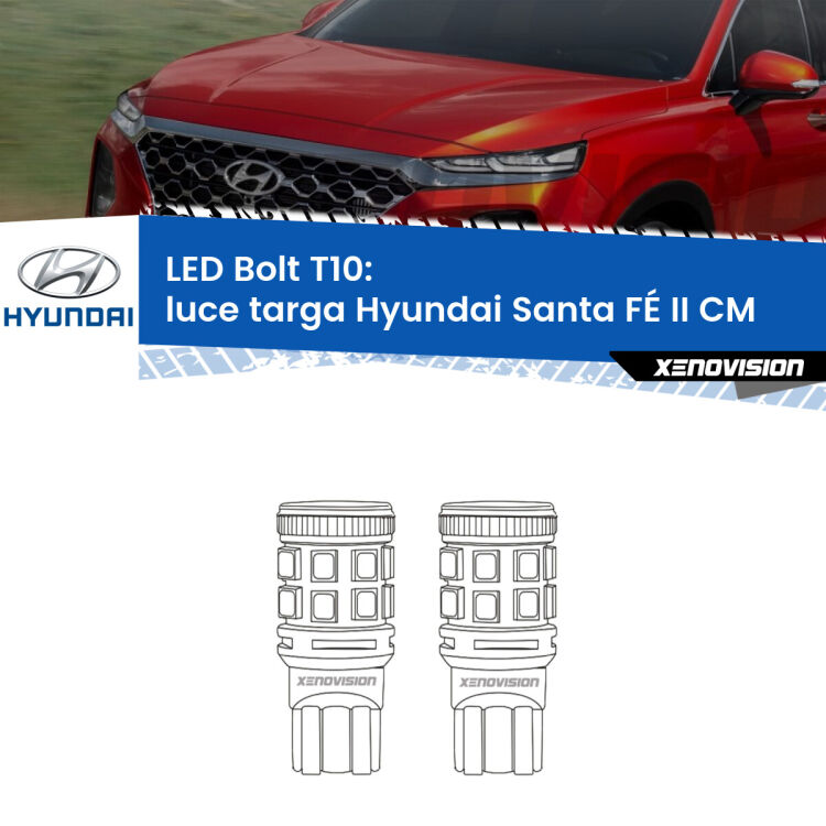 <strong>Luce Targa LED per Hyundai Santa FÉ II</strong> CM 2005 - 2012. Coppia lampade <strong>T10</strong> modello Bolt canbus.