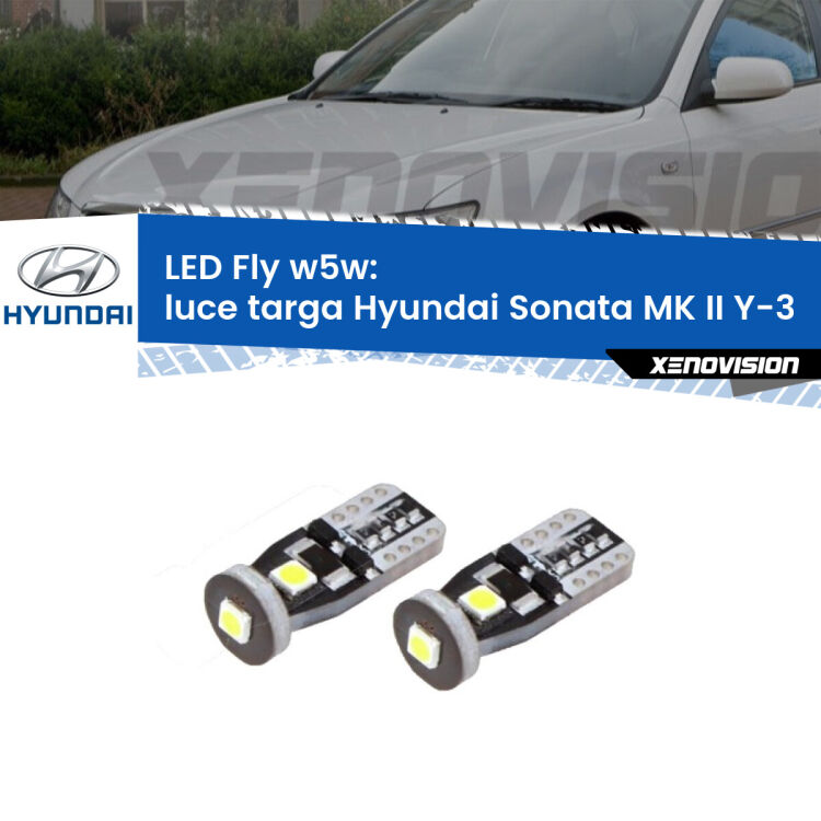 <strong>luce targa LED per Hyundai Sonata MK II</strong> Y-3 1996 - 1998. Coppia lampadine <strong>w5w</strong> Canbus compatte modello Fly Xenovision.