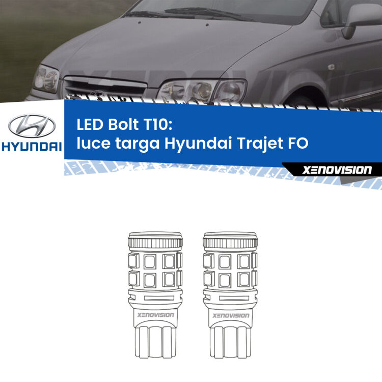 <strong>Luce Targa LED per Hyundai Trajet</strong> FO 2000 - 2008. Coppia lampade <strong>T10</strong> modello Bolt canbus.