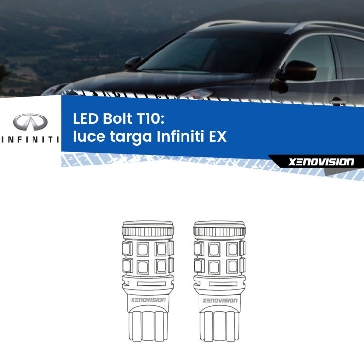 <strong>Luce Targa LED per Infiniti EX</strong>  2008 in poi. Coppia lampade <strong>T10</strong> modello Bolt canbus.