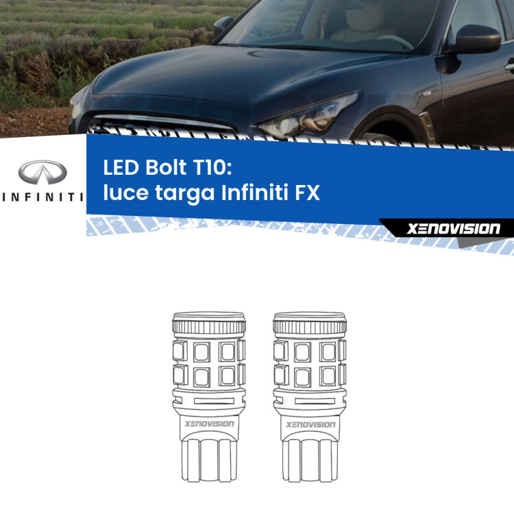 <strong>Luce Targa LED per Infiniti FX</strong>  2003 - 2008. Coppia lampade <strong>T10</strong> modello Bolt canbus.