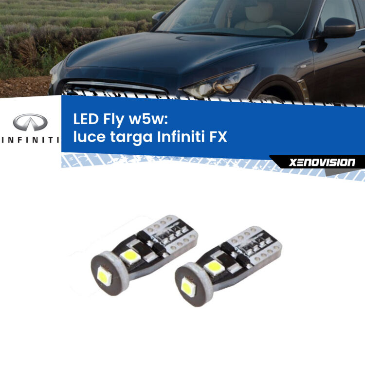 <strong>luce targa LED per Infiniti FX</strong>  2003 - 2008. Coppia lampadine <strong>w5w</strong> Canbus compatte modello Fly Xenovision.