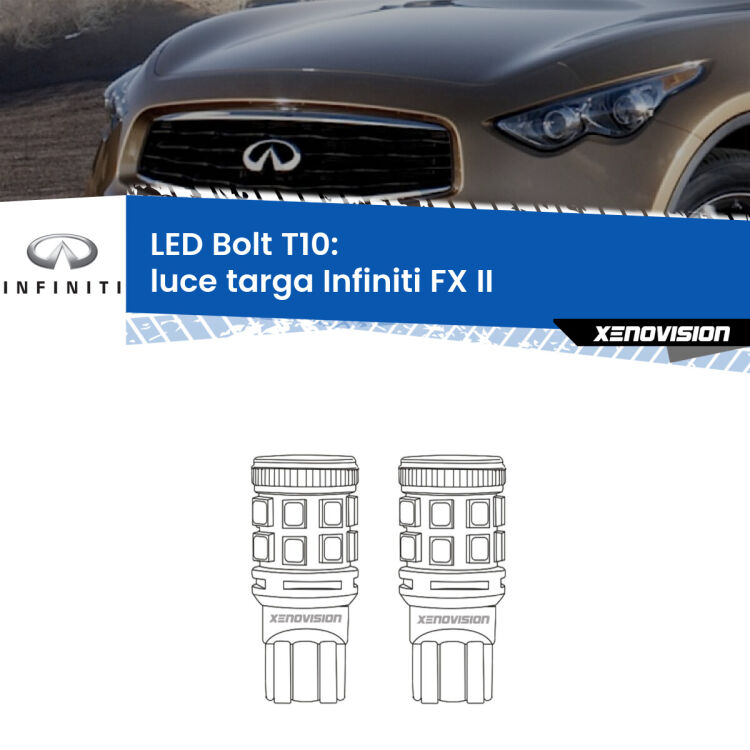 <strong>Luce Targa LED per Infiniti FX</strong> II 2008 - 2013. Coppia lampade <strong>T10</strong> modello Bolt canbus.