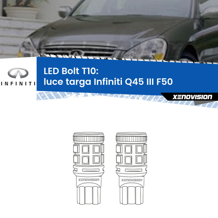 <strong>Luce Targa LED per Infiniti Q45 III</strong> F50 2001 - 2006. Coppia lampade <strong>T10</strong> modello Bolt canbus.