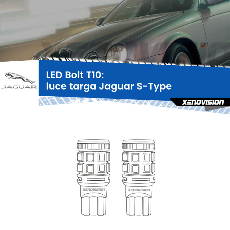 <strong>Luce Targa LED per Jaguar S-Type</strong>  1999 - 2007. Coppia lampade <strong>T10</strong> modello Bolt canbus.