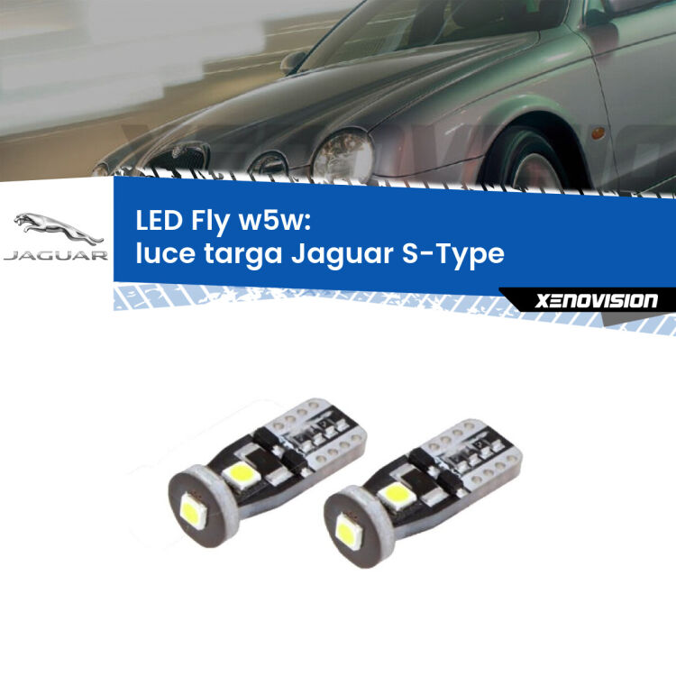 <strong>luce targa LED per Jaguar S-Type</strong>  1999 - 2007. Coppia lampadine <strong>w5w</strong> Canbus compatte modello Fly Xenovision.