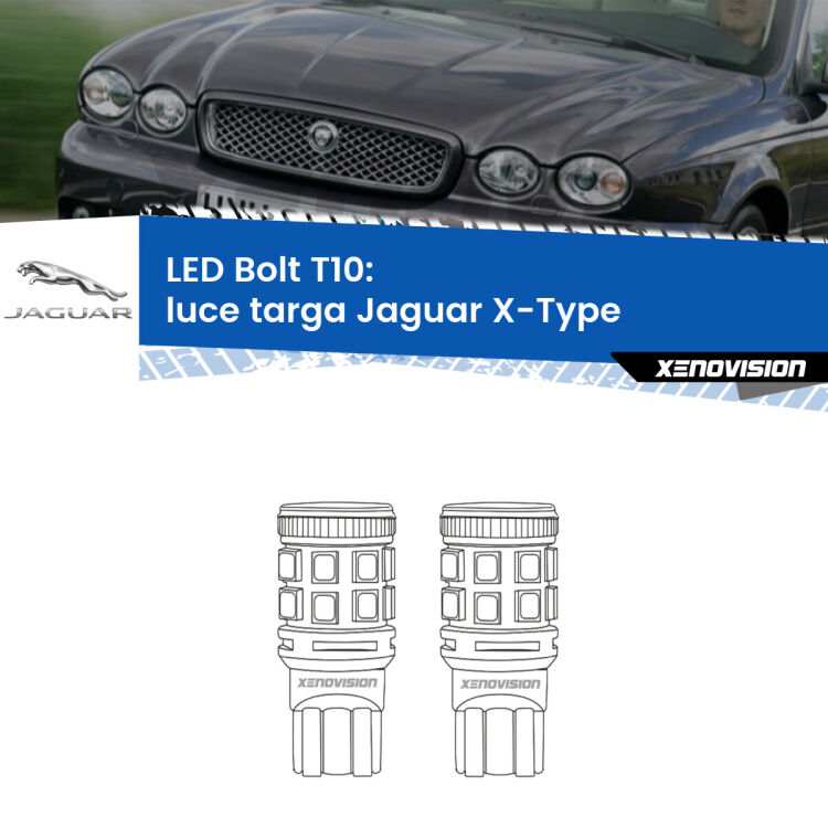 <strong>Luce Targa LED per Jaguar X-Type</strong>  2001 - 2009. Coppia lampade <strong>T10</strong> modello Bolt canbus.