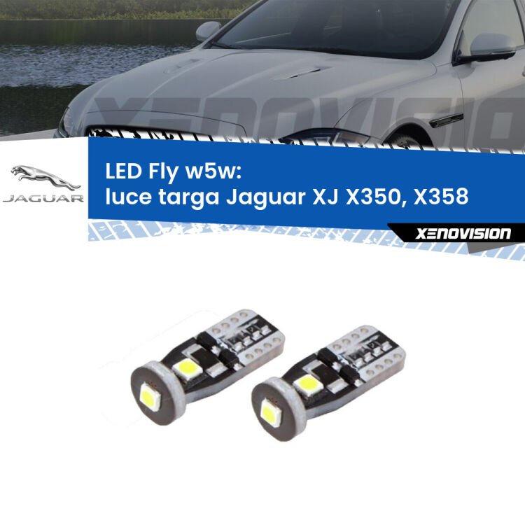 <strong>luce targa LED per Jaguar XJ</strong> X350, X358 2003 - 2009. Coppia lampadine <strong>w5w</strong> Canbus compatte modello Fly Xenovision.