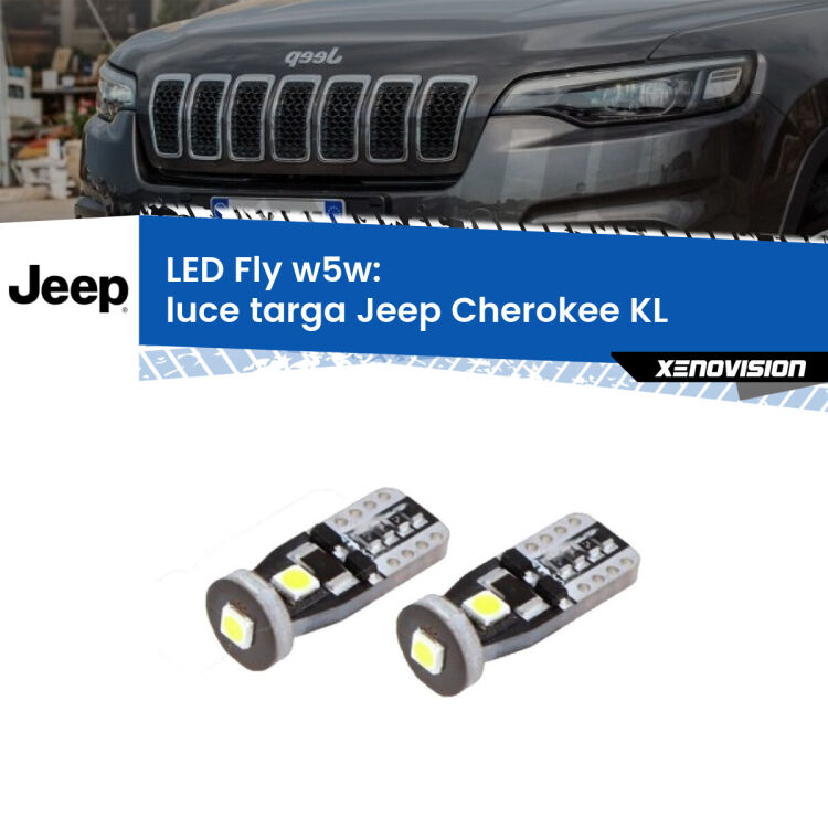 <strong>luce targa LED per Jeep Cherokee</strong> KL 2014 in poi. Coppia lampadine <strong>w5w</strong> Canbus compatte modello Fly Xenovision.