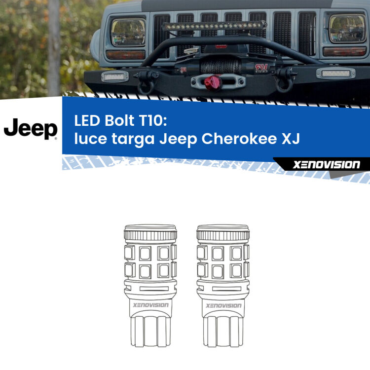 <strong>Luce Targa LED per Jeep Cherokee</strong> XJ 1984 - 2001. Coppia lampade <strong>T10</strong> modello Bolt canbus.